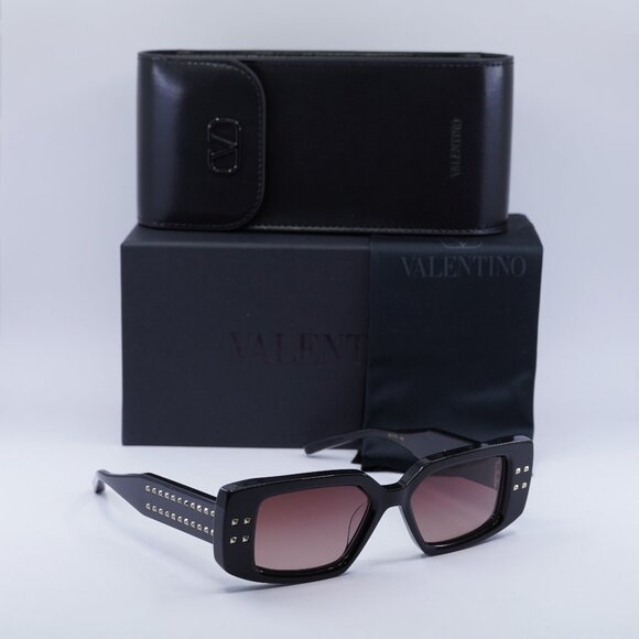 Valentino V-CINQUE VLS-108A Rectangle Sunglasses - Black/Rose - Picture 1 of 10